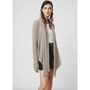 AllSaints Addie Cardigan Beige Wool-Alpaca Blend Shawl Collar Ribbed Knit S